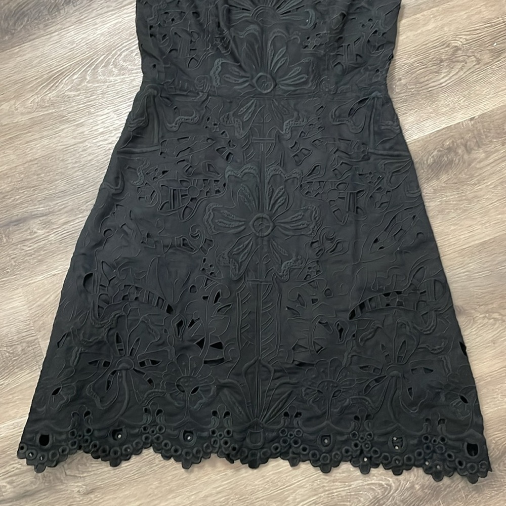 Theory Eyelet Linen Cotton Dress Little Black Summer Dress Size 6 Embroidered - Picture 5 of 14